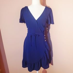 💫By&By navy short sleeve embellished wrap dress L